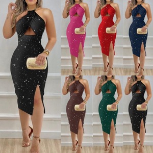 Robe moulante sexy à col halter et découpes pour femme, tendance été - Product Image 2