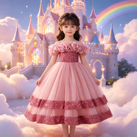Robe de bal superposée à sequins personnalisée, motifs de robes en dentelle pour enfants, robes de demoiselles d'honneur, vêtements pour enfants de 2 à 12 ans, costumes pour enfants, vente en gros