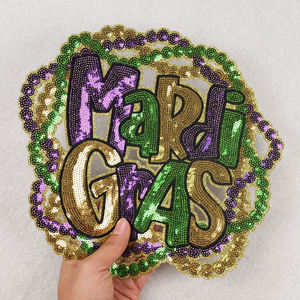 Certified Factory Iron <b>On</b> Let'T Day Drink Mardi Gras Custom Glitter Sequin Patches Carnival Bow <b>Letter</b> Embroidered Sequin Patch - Product Image 3