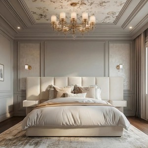 Modern Solid Wood Velvet Upholstered <b>Bed</b> Frame Headboard Queen Size & King Size Wooden <b>Bed</b> Frame - Product Image 1