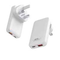 Meilleures ventes 2024 - Chargeur GaN ultra-fin 65W 5V 3A à double port USB Type-C avec broches interchangeables US EU UK AU - Accessoires pour téléphone