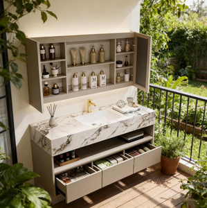 Waterproof Wall-mounted <strong>Bathroom</strong> Washstand Cabinet Vanity Mirror Integrated <strong>Basin</strong> Featuring Large <strong>Storage</strong> Capacity Modern Design - Product Image 1