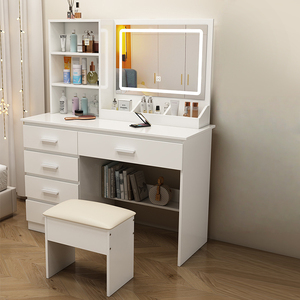 Escritorio de maquillaje de nogal antiguo blanco, tocador moderno de gran capacidad para dormitorio principal, juego de tocador de maquillaje - Product Image 5