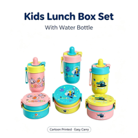 Boîte à lunch bento ronde à 2 niveaux pour enfants avec gourde, idéale pour l'école – Vente en gros, personnalisation disponible