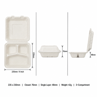 Boîte à clapet compostable à 3 compartiments en bagasse de 9 pouces, en fibre de canne à sucre, pour la restauration et la livraison de repas
