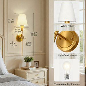 European Style <b>Wall</b> Lamp Copper Body White Shade LED <b>Light</b> Source <b>Wall</b> Mounted For Bedroom Living Room Reading Decor - Product Image 2
