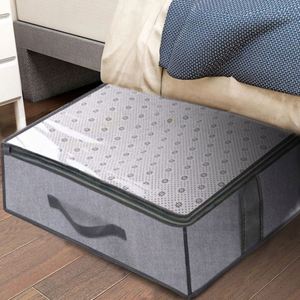 Ensemble de 2 sacs de rangement sous le lit respirants gris pour couette et édredon avec fenêtre transparente, fermetures éclair et 4 poignées robustes - Product Image 5