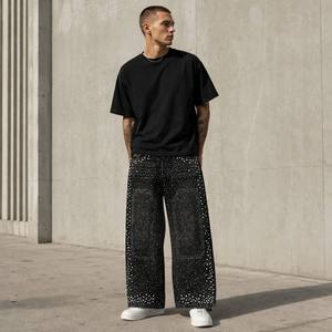 Jeans de Mezclilla Vintage Personalizados para Hombre con Pedrería |   Pantalones Deportivos Y2K Heavyweight Diamonds Pearl |   Pantalones Holgados de Estilo Hip Hop - Product Image 2