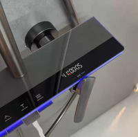 Ensemble de douche thermostatique à LED chromé poli, monté au plafond, avec affichage de la température, effet pluie et cascade, en laiton et céramique