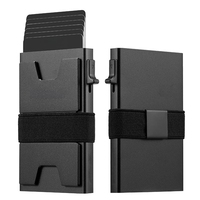 Porte-cartes de crédit fin en aluminium, avec plaque arrière extensible, blocage RFID, minimaliste, en métal, avec sangle simple pour espèces