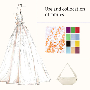 Modelli esplosivi di alta qualità tessuto di pizzo con perline di lusso maglia piuma tessuto ricamato con paillettes per abito da sposa - Product Image 5