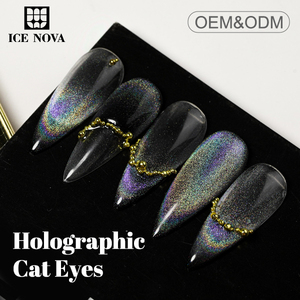 ICE NOVA Holographique Cat Eye <span class=keywords><strong>Gel</strong></span> Polish Haute Qualité Hema Free Vegan OEM <span class=keywords><strong>Gel</strong></span> Nail Pretty Rainbow Cat Eye <span class=keywords><strong>Gel</strong></span> Polish - Product Image 2
