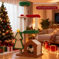 Arbre à chat de Noël tout-en-un avec griffoir en sisal, plateforme de saut, maison pour chat durable, résistante aux griffures et sans peluches ; chat