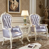 Ensemble de fauteuils classiques français en bois sculpté, fauteuil capitonné pour salon, villa, fauteuil d'appoint de loisirs avec table d'appoint