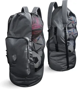 Sac de sport robuste à grande maille avec cordon de serrage, poche latérale et bretelles pour ballons de football, basketball, volleyball et autres équipes - Product Image 1