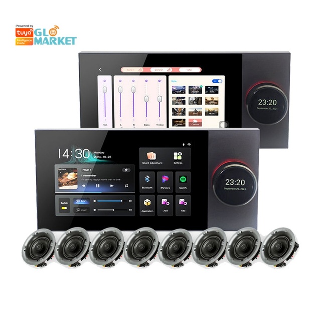 Multi-function Control Panel 8-channel Wall Amplifier Two-zone Playback 7-inch Touch Screen Intelligent Background Aluminum 10A