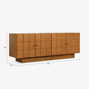 Meuble TV en bois massif à mosaïque à carreaux rétro, base à motif vertical ondulé, comptoir rectangulaire long à grande capacité de rangement - Product Image 6