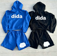 Logo personnalisé Ensemble short à capuche ample et surdimensionné avec fermeture éclair pour hommes Survêtement imprimé pour l'hiver Ensemble deux pièces avec appliques brodées