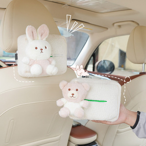 Boîte à mouchoirs en laine d'agneau, design mignon de lapin et d'ours, pour voiture et maison, support décoratif polyvalent - Product Image 1