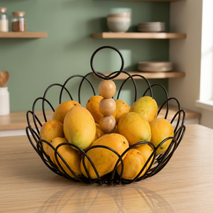 Modern Iron Fruit <b>Basket</b> <b>Round</b> Standing Metal <b>Storage</b> Container for Kitchen Food Display Durable Welded Design - Product Image 5