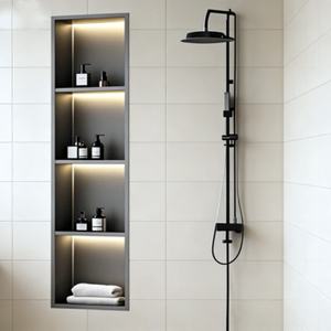 304 Stainless Steel Bathroom <strong>Shower</strong> Niches 1/1.2mm Wall <strong>Nichos</strong> De Ducha Con Luces Luxury Black Niche Shelves with Light OEM/ODM - Product Image 1