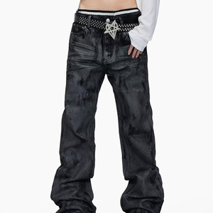 Black Washed Flare Jeans for Men Vintage Streetwear Denim Pants Mid Waist Regular Fit - Product Image 4