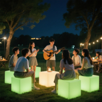 Sgabello Cubo LED Moderno 40cm, Sedia Luminosa in Plastica a Forma di Dado per Esterni, Soggiorno, Hotel o Bar nel Parco