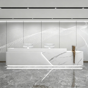CR127 Contemporary Simple Curved Reception Desk Salon Front Desk with LED Lighting for Beauty Spa Retail Store Lobby - Product Image 1