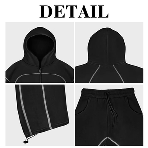 KingSen High Quality Custom Embroidered French Terry Cotton Tracksuit <b>Zip</b> Up Hoodie Contrast Stitching Oversized Men's Sweatsuit - Product Image 6