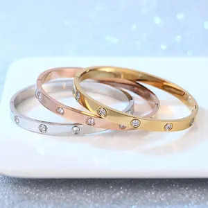 2023 Ladies Crystal Stone Cuff Jewelry Engraved Love Screw Bracelets bangles Stainless Steel bangles for Women