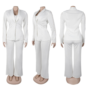 Channel Chic 2025 Herbst Perlenbesetztes Damen 3-Teiliges Set Business Casual Einknopf-<span class=keywords><strong>Blazer</strong></span> Top und Weite Hose Set - Product Image 4