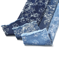 Tissu denim jacquard bleu à motifs floraux, 80% coton, pour jeans, 11,8 oz, tissu denim de haute qualité, vente en gros