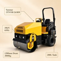 Compacteur à tambour vibrant autoporté ROADWAY RWYL82 de 3 tonnes avec moteur diesel Yanmar, pneus en caoutchouc et tambour de 700 mm pour pompe hydraulique