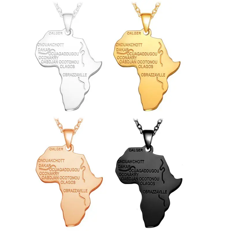 Vòng Cổ Mặt Dây Chuyền Bản Đồ Châu Phi Cho Nam Nữ Trang Sức Ethiopia Màu Vàng Bán Buôn Bản Đồ Châu Phi Vòng Cổ Hiphop