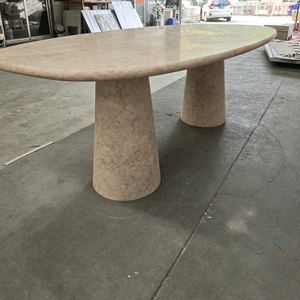 Ensemble de <span class=keywords><strong>table</strong></span> à manger moderne en gros pour salle à manger, <span class=keywords><strong>table</strong></span> de <span class=keywords><strong>restaurant</strong></span> ovale de luxe en marbre rose naturel, <span class=keywords><strong>mobilier</strong></span> - Product Image 4