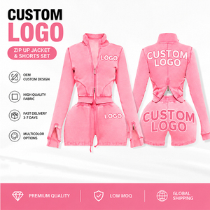 Set Due Pezzi Personalizzabile con Giacca con Zip e Pantaloni <span class=keywords><strong>Vintage</strong></span>, Felpa Corta con Cappuccio in Cotone, <span class=keywords><strong>Abbigliamento</strong></span> Casual da <span class=keywords><strong>Donna</strong></span> - Product Image 4