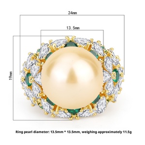 Anillo de Alta Calidad con Baño de Oro sobre Cobre Ecológico, Diseño Floral con Perla y Concha Dorada de 14MM, para Uso Diario Elegante - Product Image 2