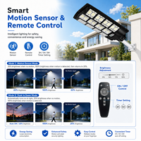 Lámpara Solar para Calle Súper Brillante Todo en Uno, IP67 Impermeable, 500W 1000W, Lámpara de Calle para Exteriores con Encendido/Apagado Automático y Control Remoto