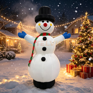 Ballon gonflable bonhomme de neige avec lumière, hauteur 4m, modèle de bonhomme de neige gonflable de dessin animé, décoration de Noël, fourni par l'usine OEM - Product Image 1