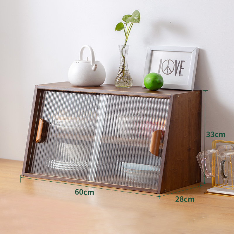Walnut-colored fluted glass tabletop sideboard