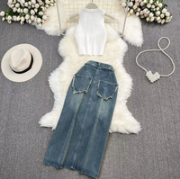 Robe en jean mi-longue fendue à taille haute, style sexy, collection été 2026, avec jupe intégrée, style industriel lourd, tendance, ensemble de vêtements