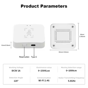 Giá rẻ 5.8G Radar milimet sóng con người hiện diện cảm biến 120 độ 8.4M khoảng cách tuya thông minh phát hiện chuyển động với cảm biến ánh sáng - Product Image 5