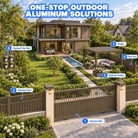 Solution de jardinage tout-en-un en aluminium : Portail coulissant en bronze, clôture, pergola, écran d'intimité, jardinières et mur végétal perforé