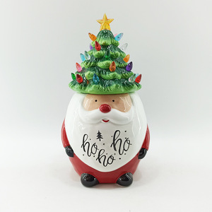 โถใส่คุกกี้เรซิ่นรูปซานตาคลอส ฝาปิดรูปต้นคริสต์มาสพร้อมไฟ LED โถเก็บอาหารในครัวแบบสุญญากาศ สำหรับตกแต่งงานปาร์ตี้วันหยุด - Product Image 1