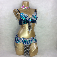 Ecowalson Nouveauté Ensemble de costume de danse du ventre pour femmes avec soutien-gorge et ceinture Robes en soie/coton pour la danse du ventre Carnaval