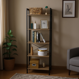 Estantería industrial de 5 niveles, librero de madera y metal, estante de almacenamiento vertical para oficina, sala de estar, diseño moderno - Product Image 2