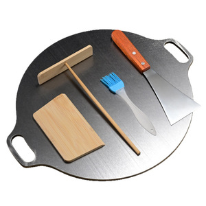 Cast Iron Pancake Maker Round Non Stick Griddle With Wooden Spatula And Brush For Household Cooking - Product Image 1