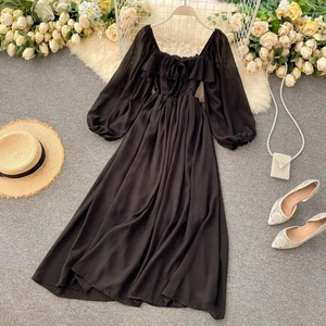 Abito in Chiffon Elegante Best-Seller con Design Plissettato <span class=keywords><strong>e</strong></span> Scollo Quadrato, Vestito di Alta Qualità Traspirante - Product Image 3
