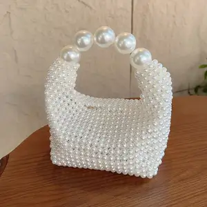 New Pearl Beaded Handbags For Women 2024 Fashion Trendy Portable Purse Party Shoulder Hand Bags