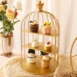 Kim loại vàng Bánh Cưới Công cụ gốm khay hiển thị bánh cưới đứng 2 và 3 Tier birdcage đứng - Product Image 4